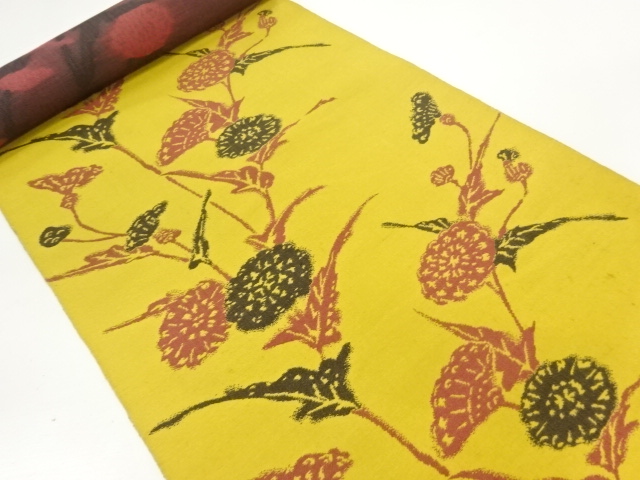 JAPANESE KIMONO / ANTIQUE BOLT FOR HASSUN OBI / WOVEN FLOWERS